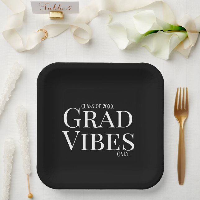 Abschluss Vibes only Schwarz/Weiß Pappteller (Hochzeit)