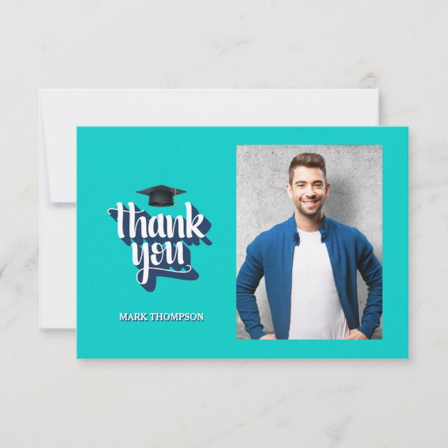 Abschluss Vielen Dank Blue Foto Notecard Einladung (Vorderseite)