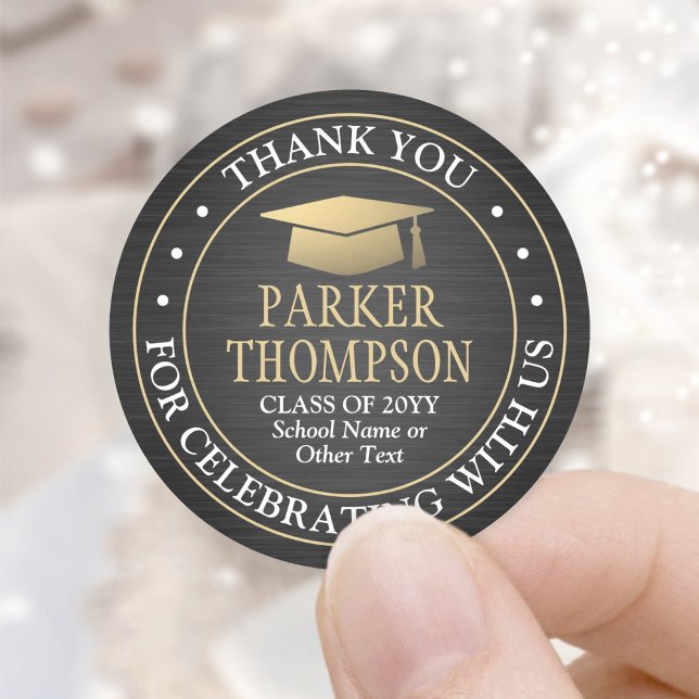 Abschluss Vielen Dank, dass Sie Schwarzes Gold und Runder Aufkleber (Von Creator hochgeladen)