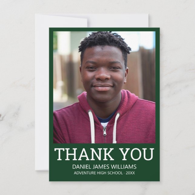 Abschluss Vielen Dank, einfaches Foto Green Dankeskarte (Vorderseite)