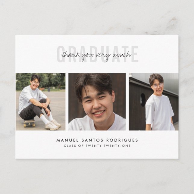 Abschluss Vielen Dank Minimalistisch 3 FotoCollage Postkarte (Vorderseite)