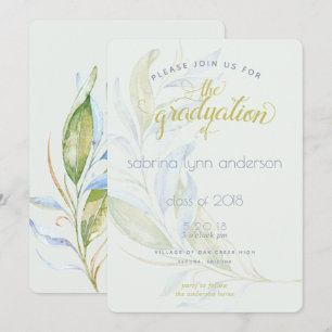 Abschluss Watercolor Moderne Boho Leafy Branchen Einladung