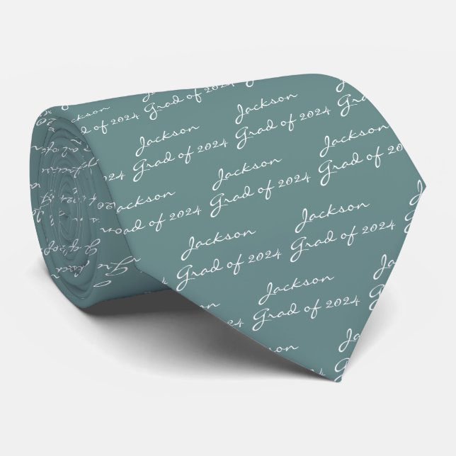 Abschluss White Script Sage Green Personalisiert Krawatte (Gerollt)