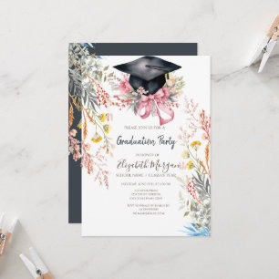 Abschluss Wildblumenwiese Graduiertenkappe rosa Sc Einladung