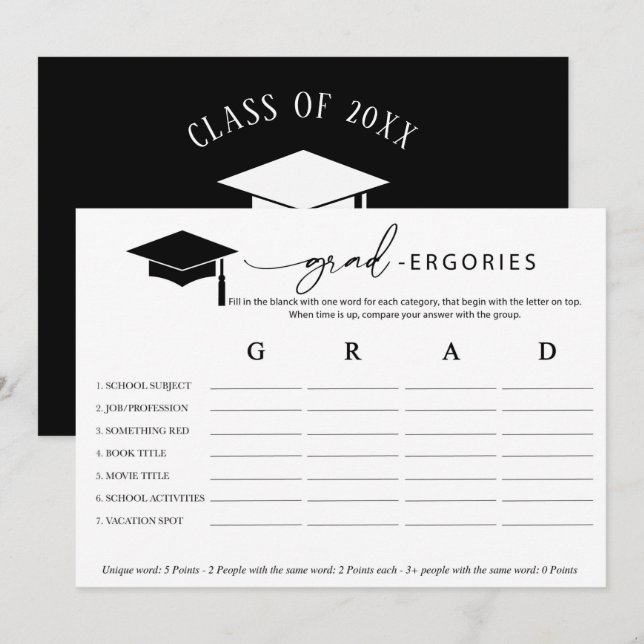 Abschluss Word Game Einladung (Vorne/Hinten)