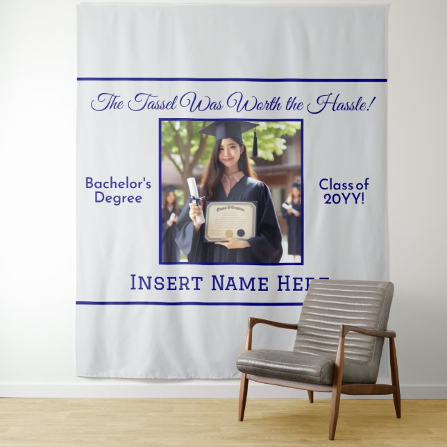 Abschluss wünscht Cap Diploma Foto Blue Background Wandteppich (Beispiel)