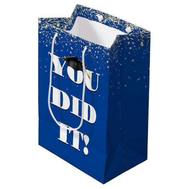 Abschluss "You done It Sign with Confetti" Mittlere Geschenktüte (Vorderseite Schrägansicht)