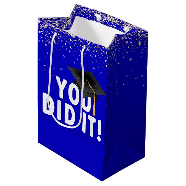 Abschluss "You done It Sign with Confetti" Mittlere Geschenktüte (Vorderseite Schrägansicht)