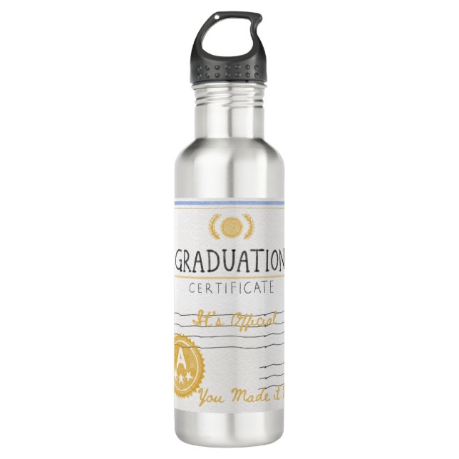 Abschluss-Zeugnis auf Edelstahlflasche (Vorderseite)