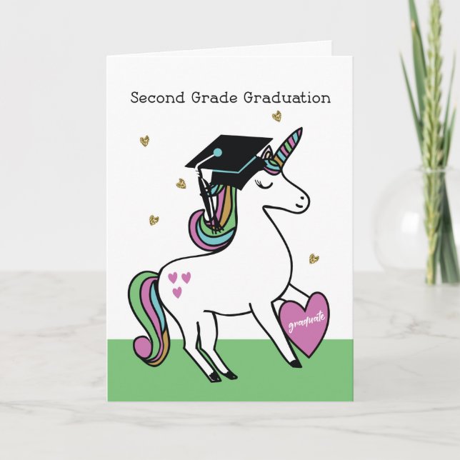Abschluss zweiter Klasse Glückwunsch Unicorn Karte (Vorderseite)