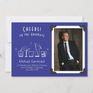 Abschlussankündigung Mütze und Cocktail Blau Einladung