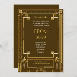 Abschlussball Älter-Junior, großes Gatsby, Gold, Einladung