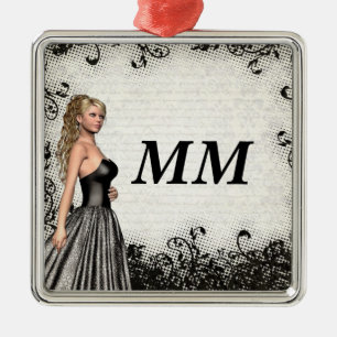Abschlussballmädchen in einem schwarzen Kleid Silbernes Ornament