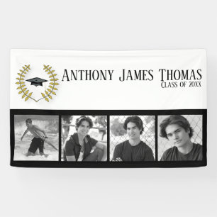 Abschlussbanner mit Kappe und Blättern 90 cm x 150 Banner