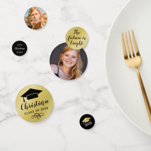 Abschlussfeier 2026 Modern Gold mit individuellem  Konfetti