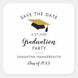 Abschlussfeier 2026 Save the Date Graduiertenparty Quadratischer Aufkleber