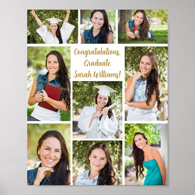Abschlussfeier 9-Foto-Collage Gratulation Poster (Vorne)