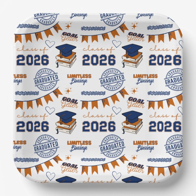 Abschlussfeier Blue Orange Klasse 2026 Pappteller (Vorderseite)