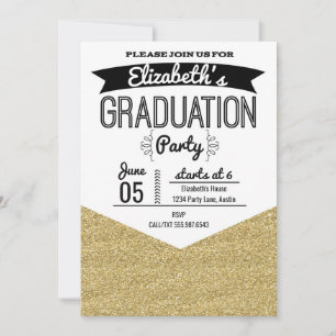 Abschlussfeier-Einladung Gold Glitter und Schwarz Einladung
