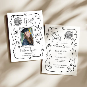 Abschlussfeier-Foto-Doodle-Einladung mit skurrilem Einladung
