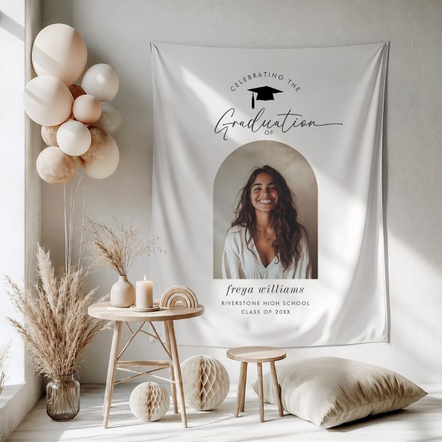 Abschlussfeier Gebogenes Foto Willkommen Wandteppich (Zazzle Graduation Party Arched Photo Welcome Tapestry)