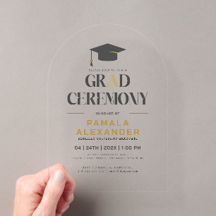 Abschlussfeier Gold und Grau Retro-Typografie Acryleinladungen