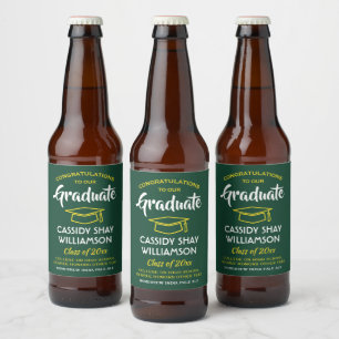 Abschlussfeier Gratulation Modern Grün Gold Gelb Bierflaschenetikett