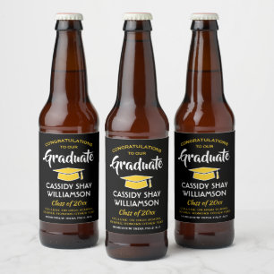 Abschlussfeier Gratulation Modern Schwarz Gold Gel Bierflaschenetikett