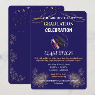 Abschlussfeier in Navy Blau und Gold - Save-the-Da Einladung