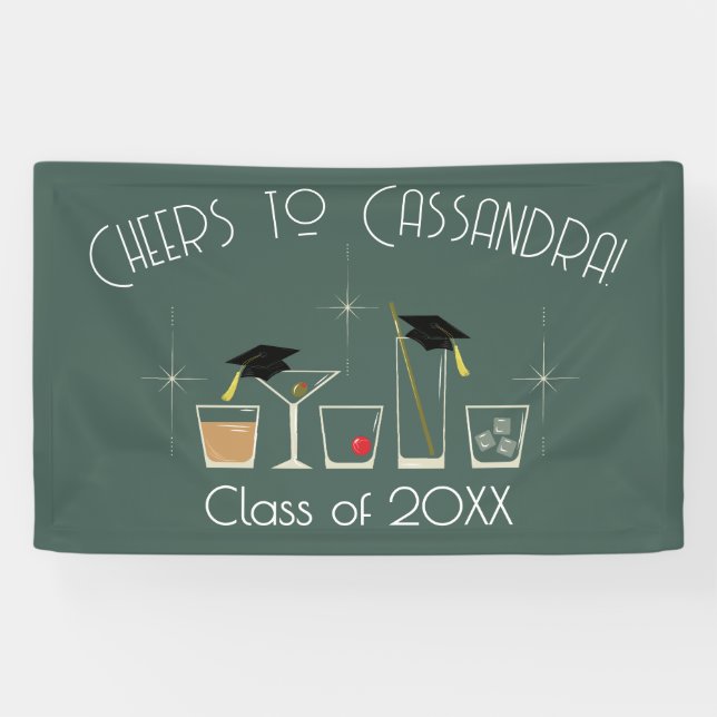 Abschlussfeier mit Hut und Cocktail Banner (Horizontal)