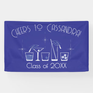 Abschlussfeier Mütze und Cocktail Blau Banner