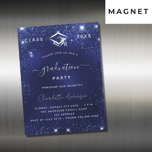 Abschlussfeier Navy Blau Glitter Luxus 2026 Magneteinladung