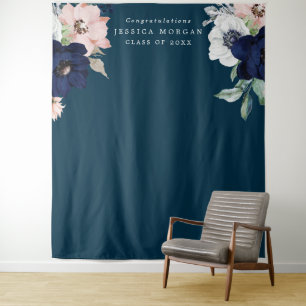 Abschlussfeier Navy Blooms Hintergrund Foto Booth Wandteppich