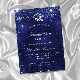 Abschlussfeier navyblauer Glitter Einladungspostkarte