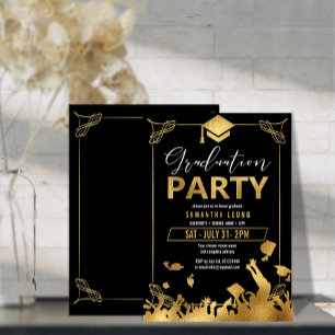 Abschlussfeier-Party Gold/Schwarz ID895 Folieneinladung