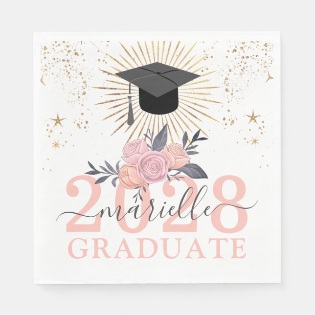 Abschlussfeier Pink Script Unterschrift Serviette (Vorderseite)