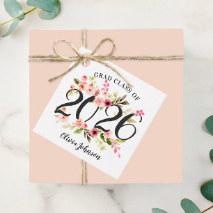 Abschlussfeier Pink Watercolor Floral Klasse 2026 Geschenkanhänger