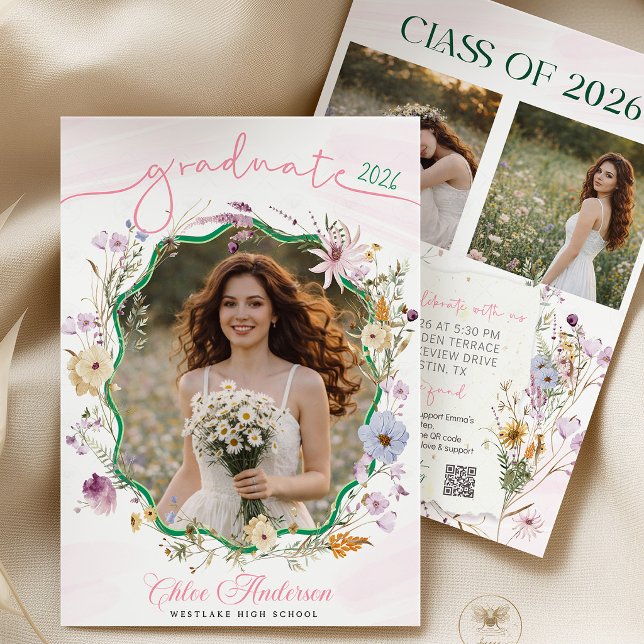 Abschlussfeier QR Code Wildblume Einladung (graduation invitation, qr code invite, wildflower invitation, boho graduation, floral invite, gradua)