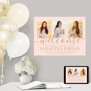 Abschlussfeier Willkommen 3 Foto Blush Rosa & Gold Poster