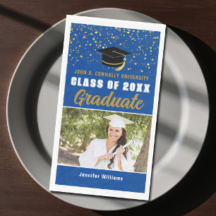 Abschlussfoto Blue Gold Graduate 2026 Abiturparty Serviette