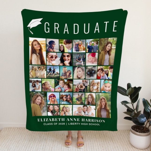 Abschlussfoto-Collage Grün Fleecedecke (Graduation Photo Collage Green Fleece Blanket)