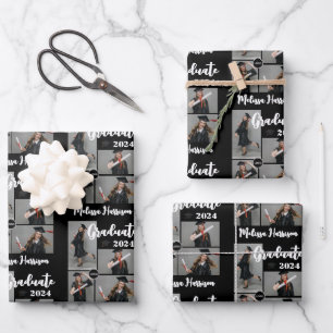 Abschlussfoto-Collage mit Hochschullogo Ankündigun Geschenkpapier Set
