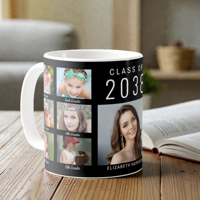 Abschlussfoto-Collage Schwarze Abschlussfeier Kaffeetasse (Graduate Photo Collage Black Graduation Coffee Mug)