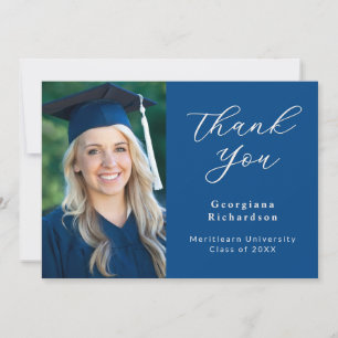 Abschlussfoto Einfache stilvolle blaue Graduierung Dankeskarte