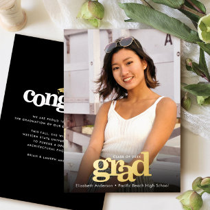 Abschlussfoto fett moderne Typografie echtes Gold Folieneinladung