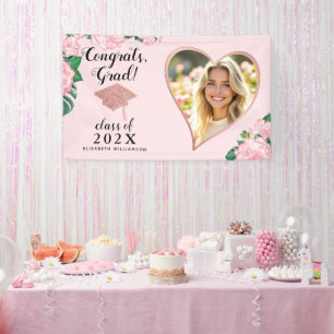 Abschlussfoto Klasse 2026 Blush Pink Floral Abitur Banner