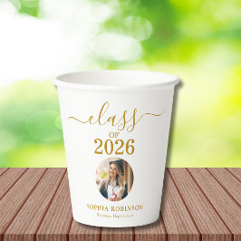 Abschlussfoto Klasse 2026 Gold Schrift Graduierung Pappbecher