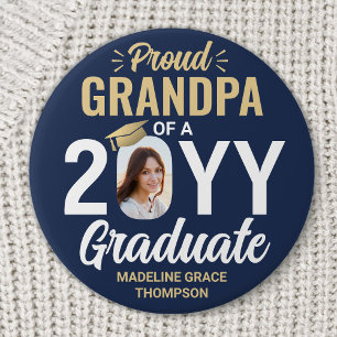 Abschlussfoto Stolz Großvater Navy Blau und Gold Button