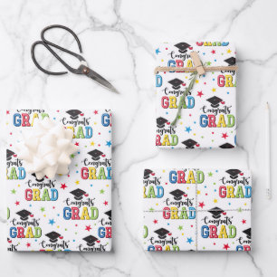 Abschlussgeschenk-Verpackungspapier, Gratulationsg Geschenkpapier Set