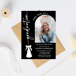 Abschlussjahrgang 2026, schwarze Quaste Schleife Einladung